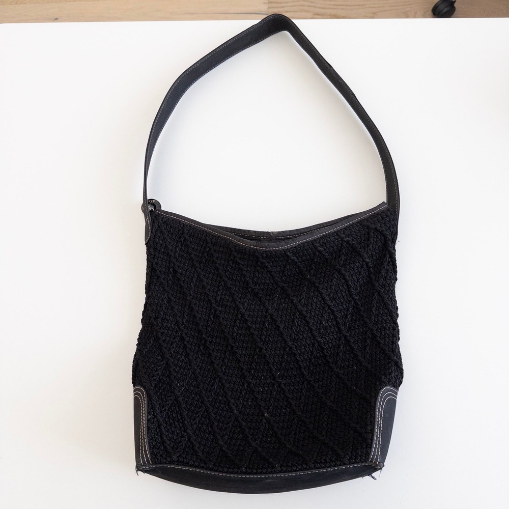 Vintage The Sak Crochet Shoulder Bag Black Knit Hobo Y2K 90s Boho Retro